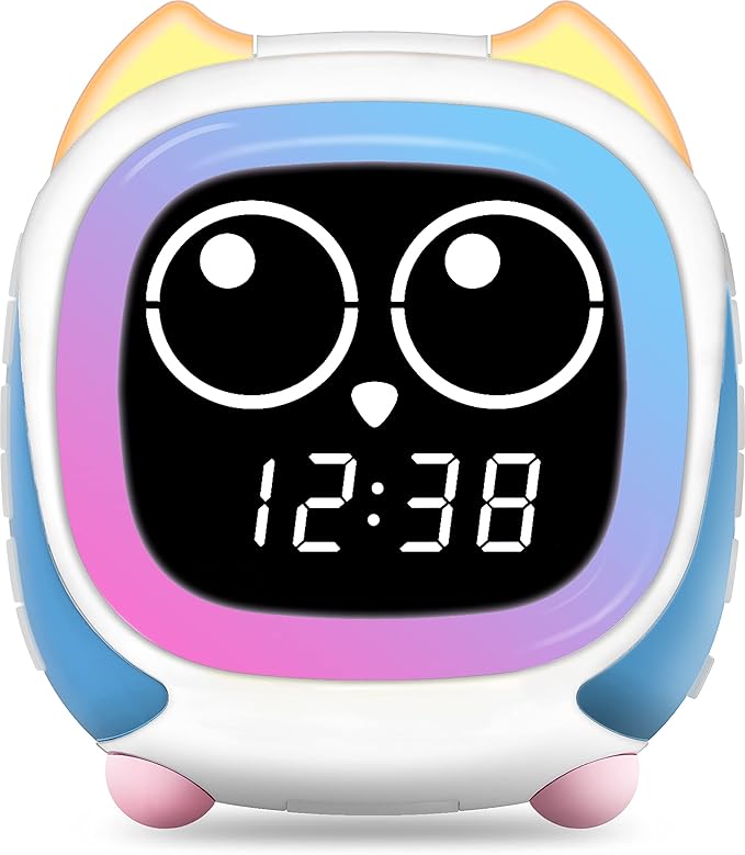 iTOMA Addo Kids Alarm Clock,Sunrise/Sunset Simulation Bedside Lamp, Grow Children's Clock Trainer and Bluetooth Music Player,White Noise Sleep Sounds Wake Up Clock Owl CKS912