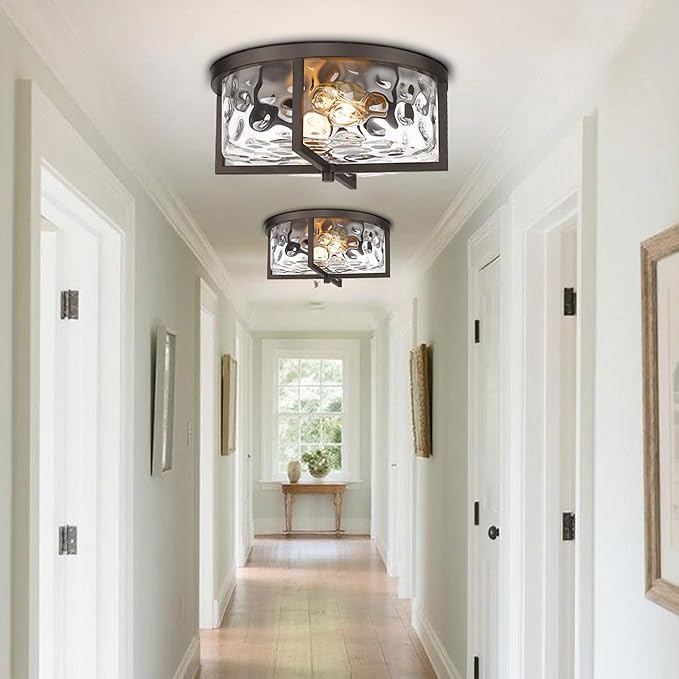 Kitchen Ceiling Light Fixtures, 13" Flush Mount Ceiling Light, Modern Close to Ceiling Light Fixtures, Hammered Glass Flush Ceiling Light Antique Ceiling Light for Kitchen,Dining Room,Hallway