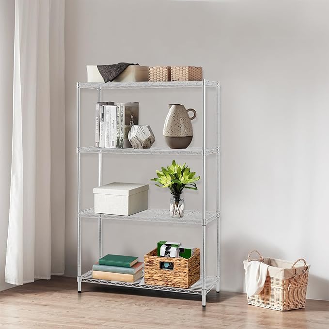 PayLessHere Shelves Shelf Storage Shelves 4 Tier Height Adjustable Shelving Unit NSF Certified 1000 lbs Total Load Capacity Stabilizing Leveling Feet Effortless Assembly (Chrome)
