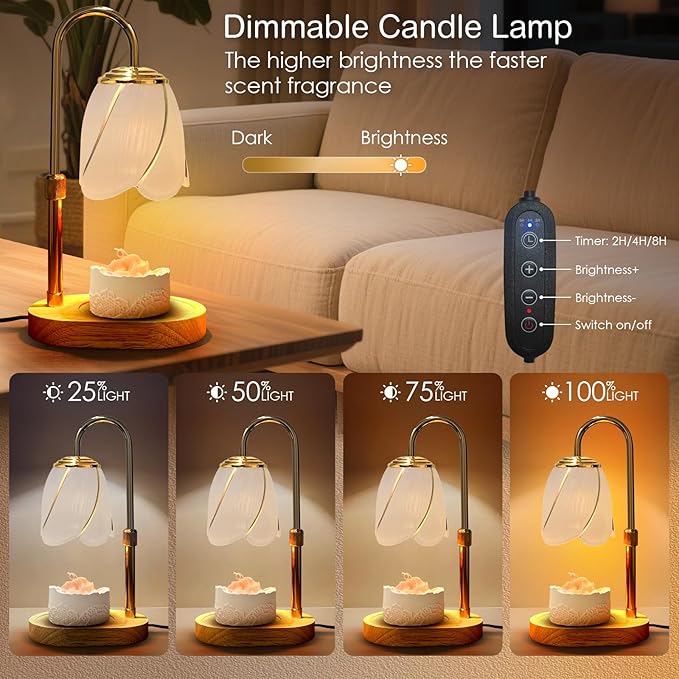 Adjustable Candle Warmer Lamp with Timer: 3 Timing Mode, 4 Level Dimming - House Warming Gifts New Home Room Decor, Birthday Gifts for Women Mom