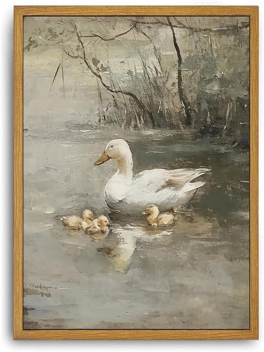 Djmwtb Vintage Framed Wall Art Duck Canvas Wall Art Prints Rustic Nature Paintings Pictures Wall Decor Artwork for Living Room Bedroom Bathroom Office 16x24in