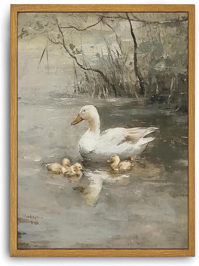 Djmwtb Vintage Framed Wall Art Duck Canvas Wall Art Prints Rustic Farmhouse Painting Pictures Wall Decor Artwork for Living Room Bedroom Bathroom Office 8x10in