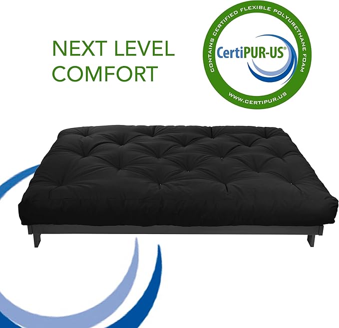 Mozaic Full Size 8-Inch Cotton Twill Gel Dual Memory Foam Futon Mattress, Black