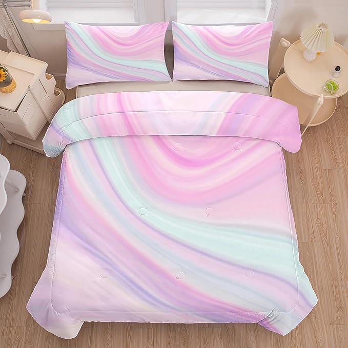 Tailor Shop Kids Comforter Set - Queen Size, Pink Girls Bedding Tie Dye Comforter & Pillowcases