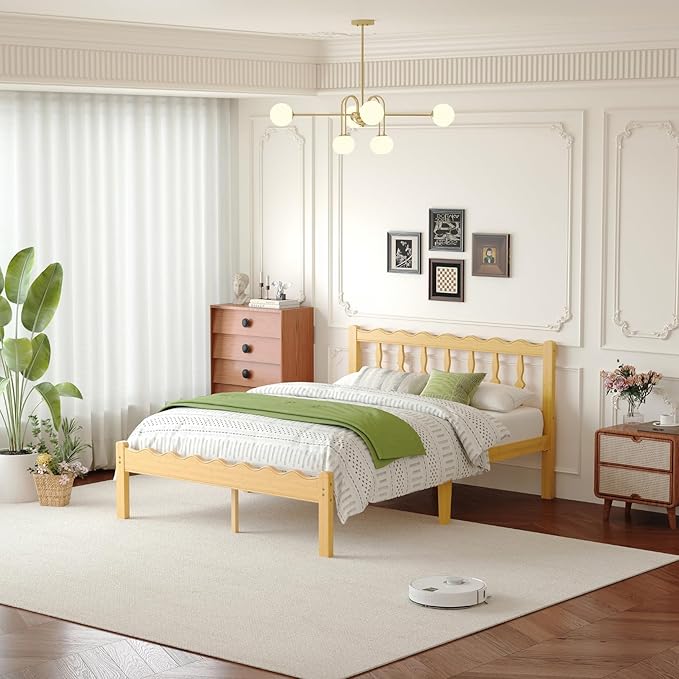 Bamboo Full Bed Frame with Headboard, 14 inch Solid Wood Platform Bed Frames Full Size with Metal Slats, No Box Spring Needed, Easy Assembly, Noise Free