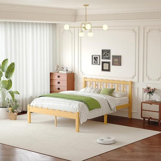 Bamboo Queen Bed Frame with Headboard, 14 inch Solid Wood Platform Bed Frames Queen Size with Metal Slats, No Box Spring Needed, Easy Assembly, Noise Free