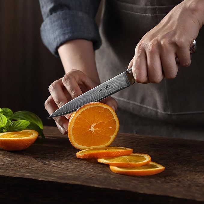 Wakoli EDIB Damascus Utility Knife 4.7-inch - 67-Layer VG10 Core Steel, Razor Sharp Blade with Pakkawood Handle for Kitchen & Everyday Use - Gift Box