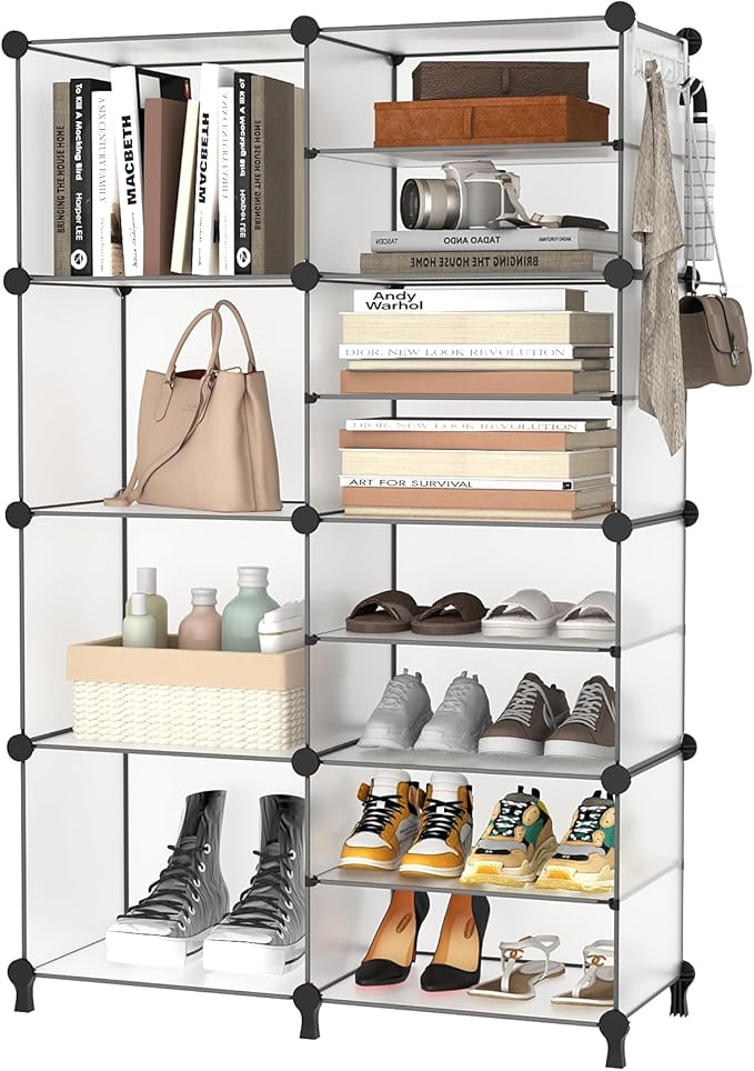 AWTATOS Closet Organizer 8 Cube Storage Shelves Clothes Organizers Closet Storage Stackable Cubby Shelving for Closet Bedroom Living Room Translucent