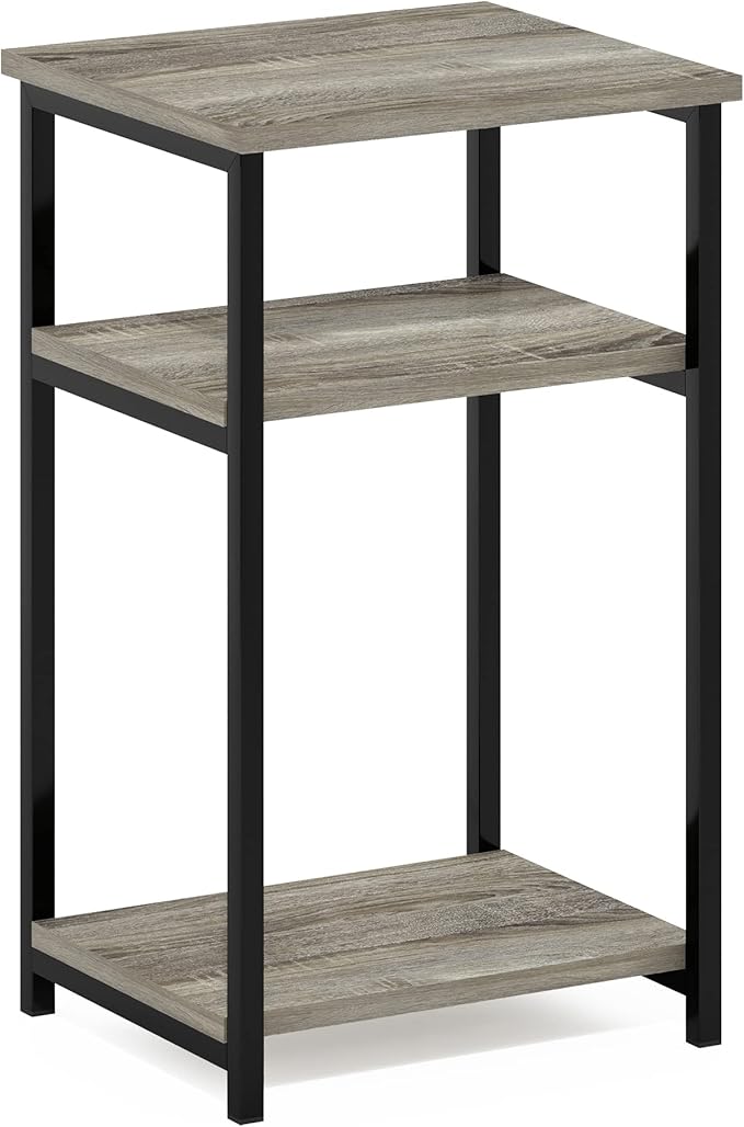 Furinno Just 3-Tier Metal Frame End Table with Storage Shelves, 1-Pack, French Oak