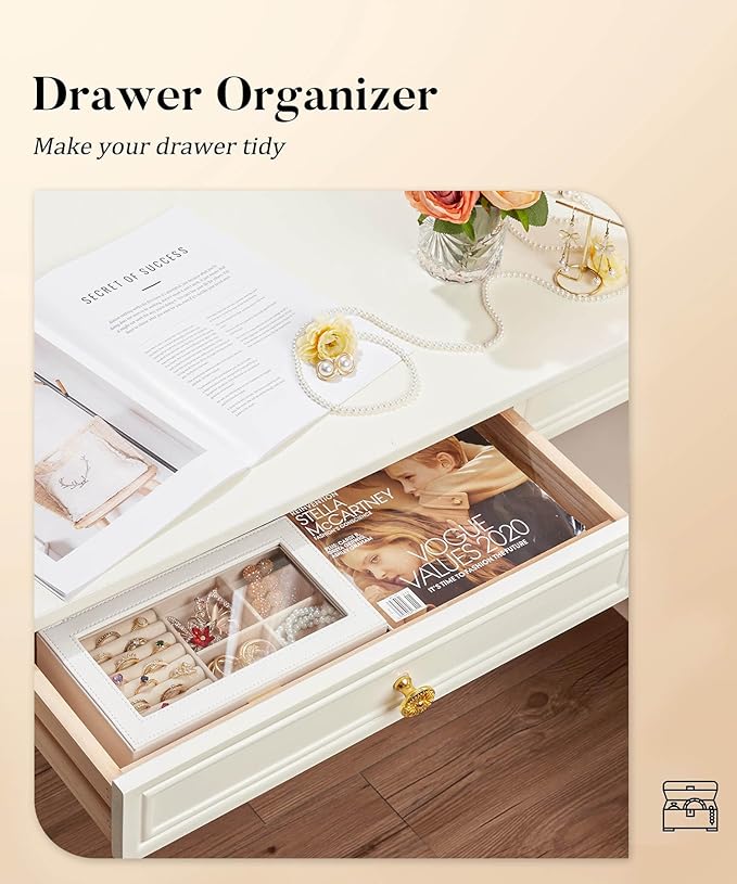 Homde Jewelry Tray Stackable Jewelry Box with Glass Lid, Removable Dividers for Vanity Table Gift Idea for Girls and Women (White)