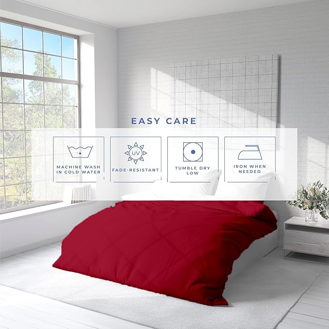 Kotton Culture 1 Pc King Size Duvet Cover Only -100% Egyptian Cotton Sateen 600 Thread Count Ultra Soft Premium Durable Comforter Cover Zipper Closure & Corner Ties (Red Burgundy, King 102"x94")