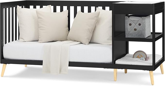 Delta Children Essex 4-in-1 Convertible Crib and Changer, Black Ebony w/Natural Knobs
