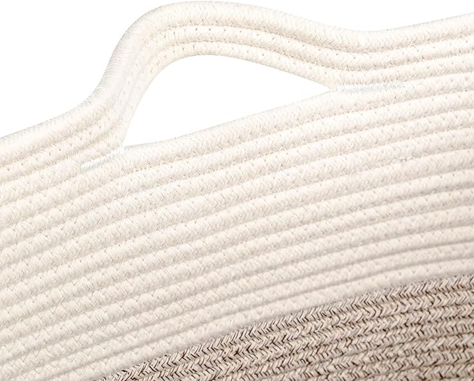 Tall Storage Baskets for Clothes Fabric Cotton Rope Storage Basket bin with Handles, Decorative Woven Basket for Living Room,Closet Organizer Blankets, and 2bags Brown 17.8×W12.5×H17.9)