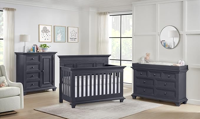 Oxford Baby Weston 4-in-1 Convertible Baby Crib, Midnight Slate, Green Guard Gold Certified