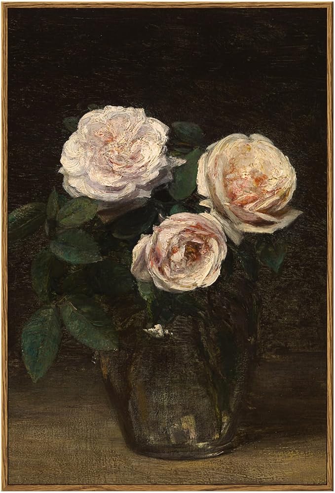 InSimSea Framed Wall Art for Living Room Large Canvas Wall ArtRoses in Glass Vase Vintage Flower Prints Classical Oil Painting Colorful Multicolor Farmhouse Wall Decor for Bedroom Office16x24in