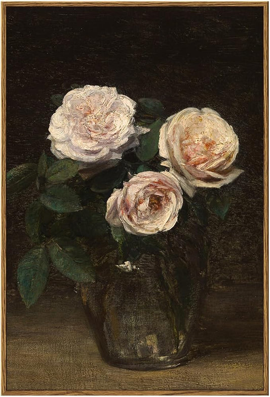 InSimSea Framed Wall Art for Living Room Large Canvas Wall ArtRoses in Glass Vase Vintage Flower Prints Classical Oil Painting Colorful Multicolor Farmhouse Wall Decor for Bedroom Office16x24in