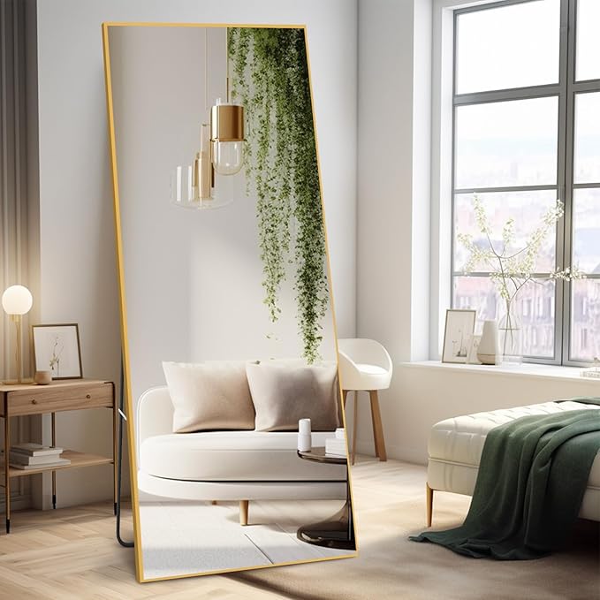 Tall Full Body Mirror, 68''x 29'' With Gold Aluminum Alloy Frame, Floor Length Leaning Against Wall for Bedroom Decor, Women Dressing