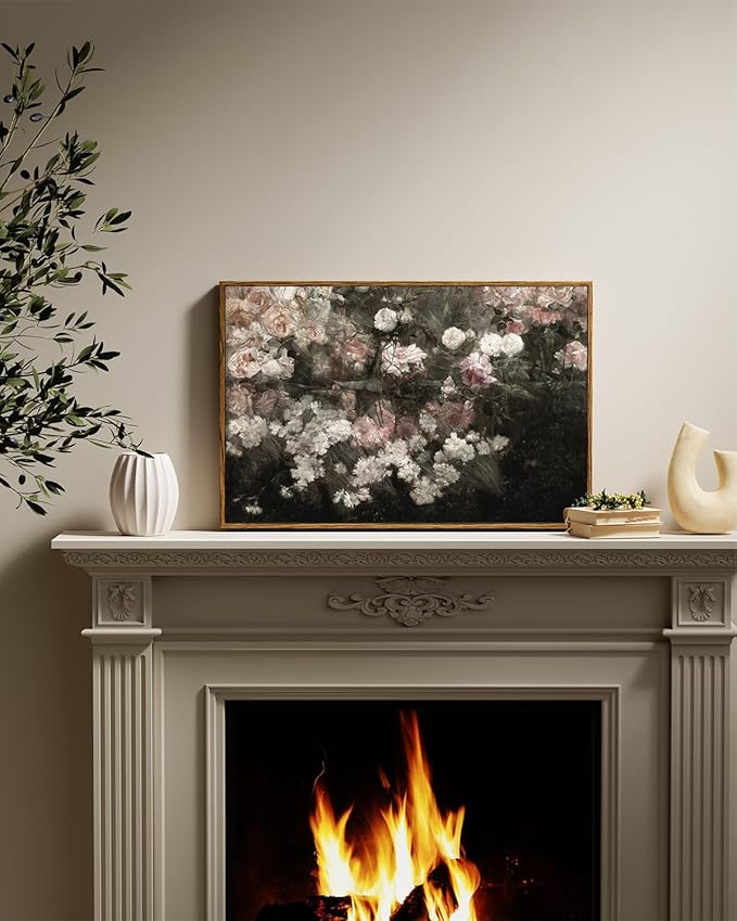 InSimSea Framed Canvas Wall Art Vintage Decor, Home Decor Garden in May Flower Large Art Aesthetic, Rustic Wall Decoration for Bedroom Living Room Bathroom, 16"x24"