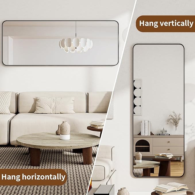BEAUTYPEAK Black Full Length Mirror, 66"x23" Rounded Corner Floor Mirror Standing Hanging or Leaning Against Wall, Suitable for Dressing Room or Bedroom