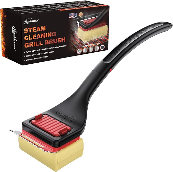 Grill Brush Bristle-Free Steam Cleaning, BBQ Brush Replaceable Heat-Resistant Kevlar Head with Grill Scraper Safe Barbecue Grill Cleaner