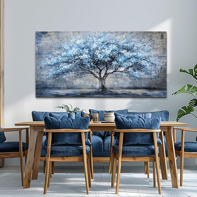 Large Wall Decor for Living Room Canvas Wall Art for Office Modern Wall Decorations for Bedroom Blue Tree Landscape Paintings Abstract Pictures Artwork Farmhouse Room Home Decor 24x48 in