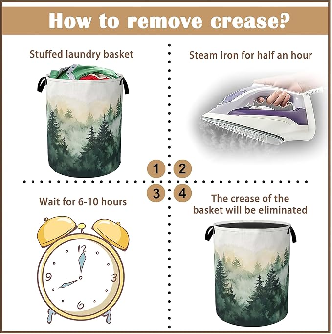 Large Laundry Basket,Green Forest Collapsible Laundry Baskets,Misty Mountains Waterproof Oxford Hamper with Handles for Bathroom Bedroom Nursery Home Storage 16"x20"