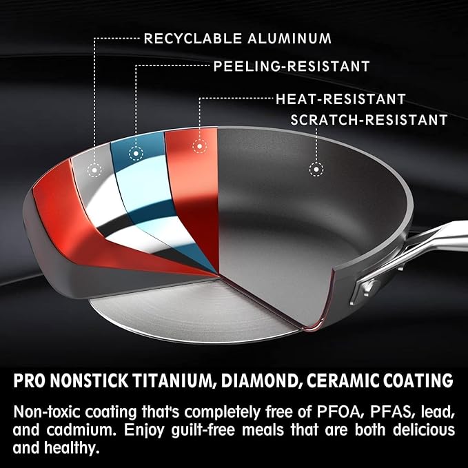 MsMk 11 Inch Nonstick Frying Pan，Titanium and Ceramic Nonstick Large Skillet Pan, PFOA Free, Non-Toxic, Stay-Cool Handle, Scratch-resistant, Dishwasher Safe, Oven Safe to 700°F