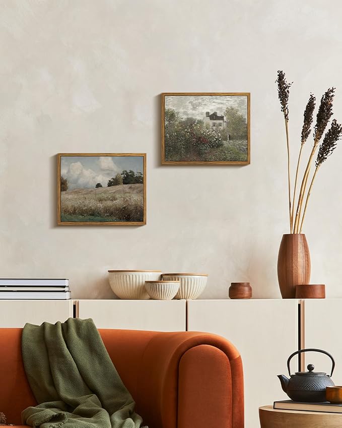 InSimSea Framed Canvas Wall Art Vintage Decor, Monet Flower Garden Painting Prints, Vintage Room Decor, Wall Decor Living Room Bedroom Kitchen Office Room Decor, 8"x10"