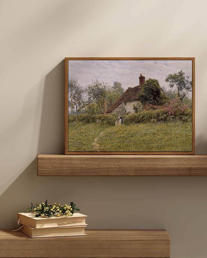 InSimSea Framed Canvas Wall Art Vintage Decor, Landscape Wall Art Prints, Old Cottages Countryside Paintings Wall Decor, Rustic Farmhouse Wall Picture for Bedroom Living Room Bathroom, 12"x16"