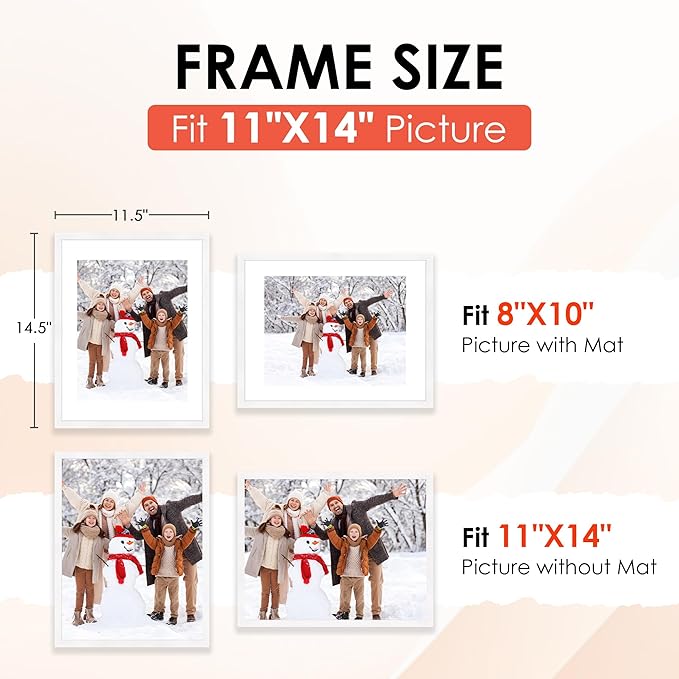 FIXSMITH 11x14 Picture Frame Set of 6, White Photo Frames Bulk with HD Plexiglass, Display Pictures 8x10 with Mat or 11x14 Without Mat, Multi Picture Frames Collage for Wall Decor