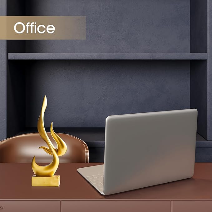AWNR Abstract Sculpture Gold Decor: Flame Statue Resin Art Figurines Modern Home Decor for Living Room TV Stand Office Shelf Accents Minimalist Centerpiece Table Decorations
