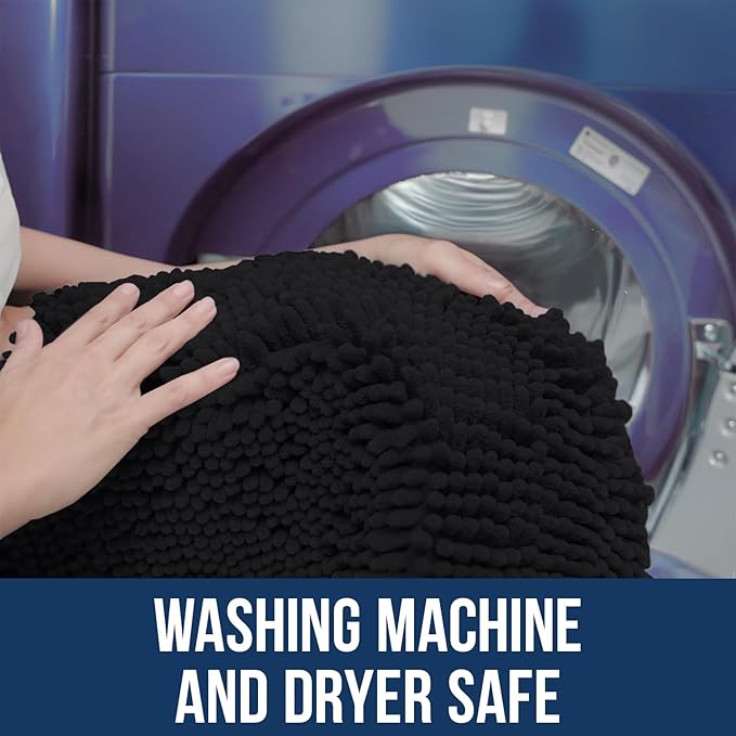 Muddy Mat Chenille Bathroom Rugs Quick Dry Microfiber Mats Non Slip Washable, Extra Thick, Soft and Highly Absorbent Bath Mats for Bathroom, Kitchen, and Shower Floor - Black Large 35"X24"