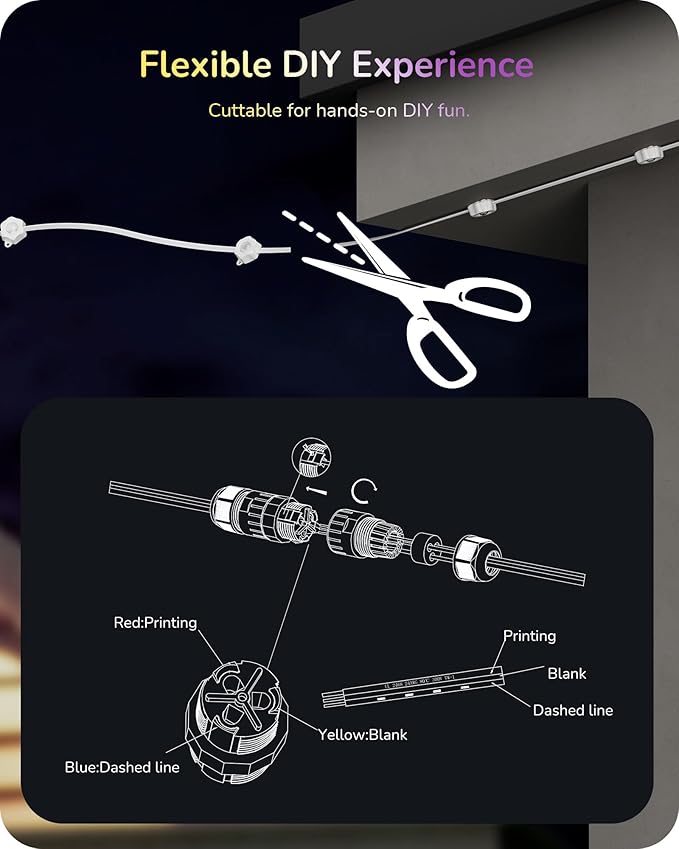 EDISHINE 200FT Cuttable Permanent Outdoor Christmas Lights PRO, 120 LED Smart RGB+IC+Warm White Eave Light, 111+ Scene Mode, App/Remote, IP67 Waterproof for House Year-Round Decor, Alexa Google Enable