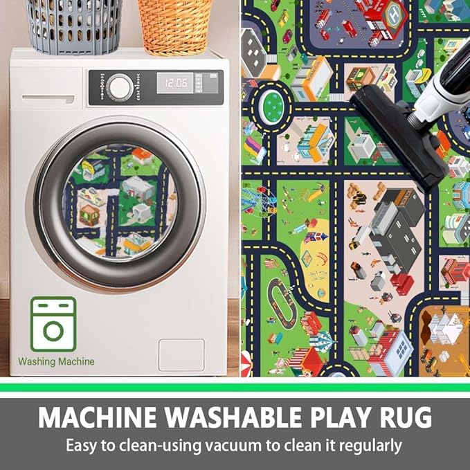 Kids Rug Playroom Car Rug Play Mat City Life Road Rug for Cars Fun City Map for Track Toys,Carpet for Bedroom Boys (city01, 3.3×4.9ft/39×59in)