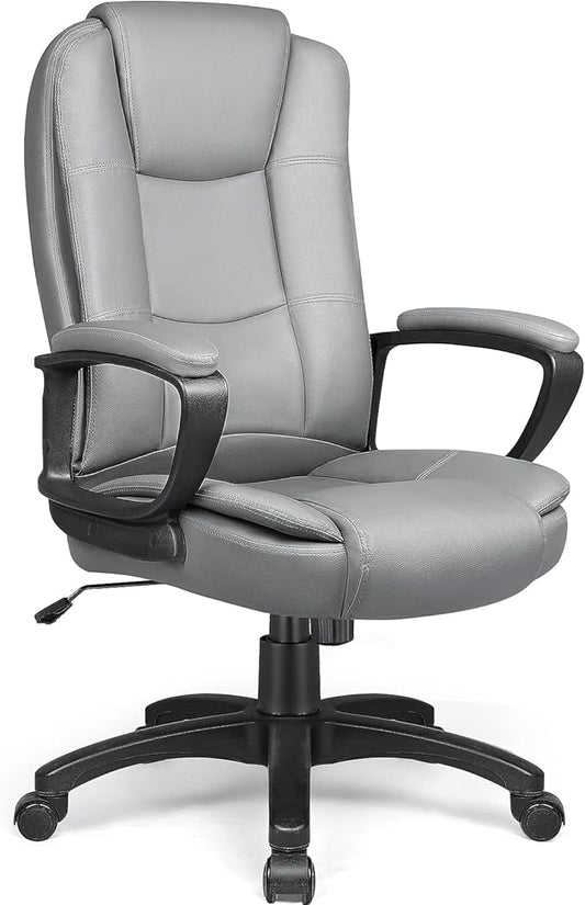 LEMBERI Office Desk Chair, Big and Tall Managerial Executive Chair, High Back Computer Chair, Ergonomic Adjustable Height PU Leather Chairs with Cushions Armrest for Long Time Sitting (Grey)