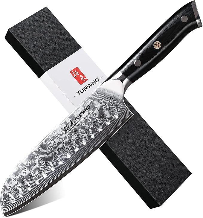 Professional Santoku Knife 7 inch - Classic Damascus pattern Japanese VG-10 Steel Chef Knife