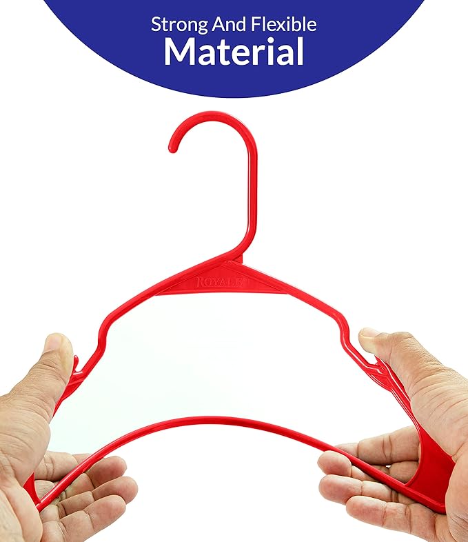 Royale Linens 20 Pack Red Plastic Hangers for Clothes - Heavy Duty Clothes Hanger for Everyday Use - Lightweight & Space Saving Notched Plastic Hangers