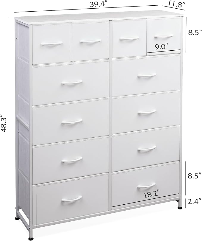 WLIVE Storage Organizer Unit with 12 Fabric Bins, Storage Drawers Organizer with Steel Frame, Tall Storage Tower Organizaton for Living Room, Hallway, Office, White