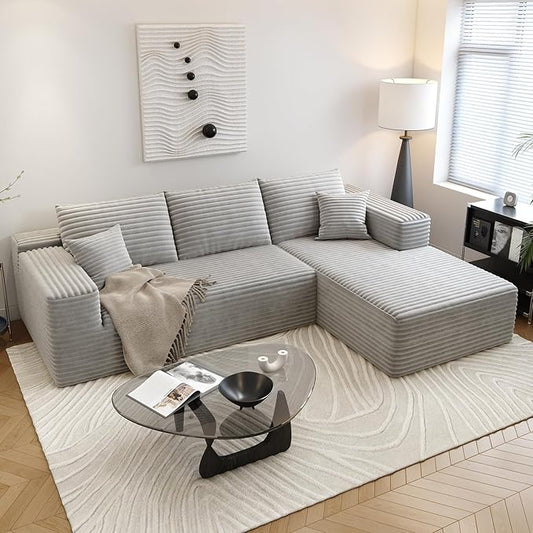 107.5" Cloud Sectional Couch with L-Shape Chaise,Modern Modular Sofa with Deep Seat, Upholstered Couches for Living Room Bedroom Apartments,No Assembly Required, (Grey,Right Facing Chaise)