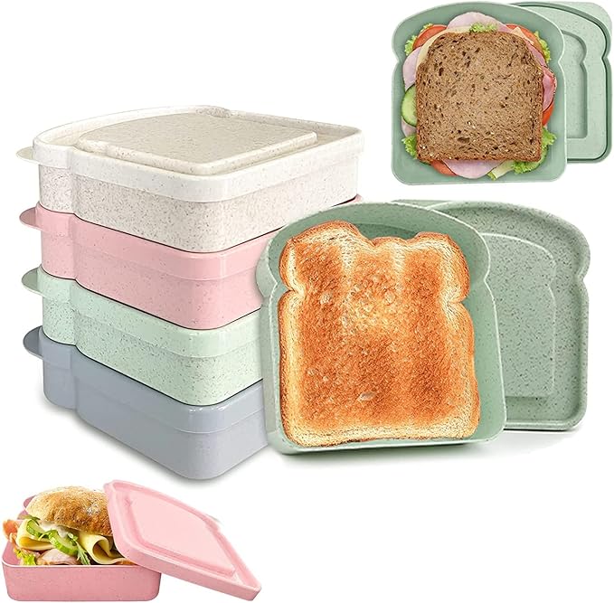 NADUSEP Sandwich Containers, Sandwich Containers for Lunch Boxes Plastic Toast Shape Food Storage Sandwich Box with Lid, BPA Free and Reusable, Microwave & Dishwasher Safe, for Family or Adults
