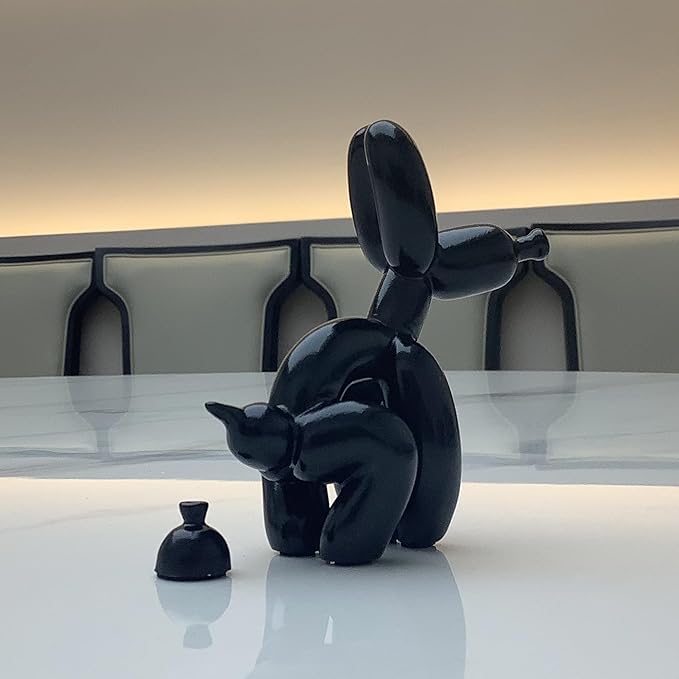 Balloon Dog Mini Poop Dog Decoration Desktop in Living Room Art Animal Small Statue Bookshelf Cute Puppy Decor (Black)