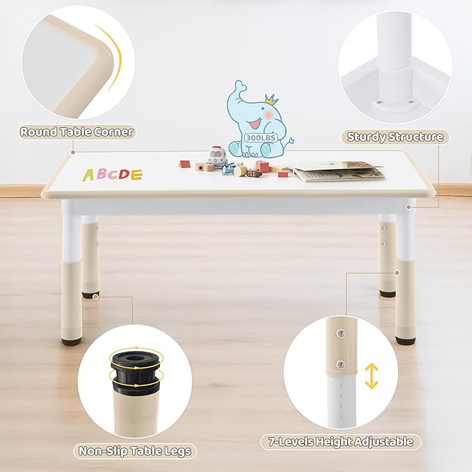 Toddler Table, 7 Level Height Adjustable Kids Play Furniture for Ages 3-8, Rectangular Plastic, 23.6" W x47.2 L, Multi-Activity Desk with Graffiti Desktop for Home & Daycare