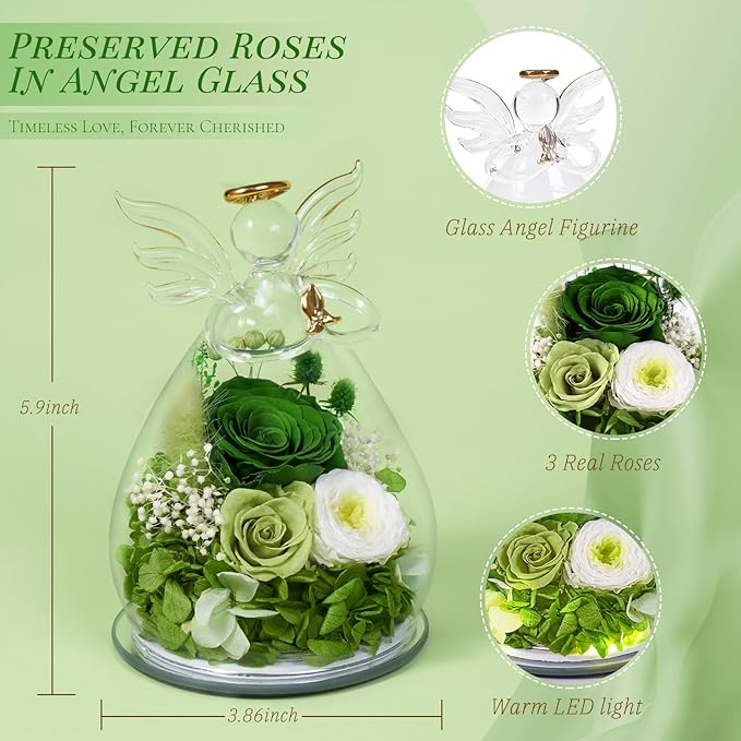 Birthday Gifts for Women Mom Preserved Roses in Glass Angel Figurines Fresh Flowers for Delivery Forever Flowers Eternal Rose Christmas for Grandma Sister Wife Her from Daughter