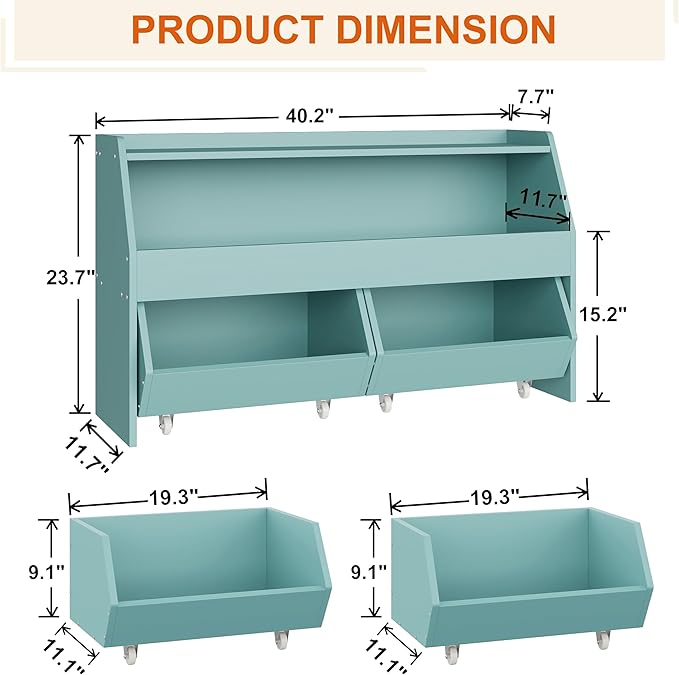 Toy Storage Organizer for Kids, Toy Storage Cabinet with Drawers, Boys and Girls Toy Shelf with Wheels, Toy Organizer Kids Bookshelf with Storage for Nursery, Playroom, Bedroom (Blue)