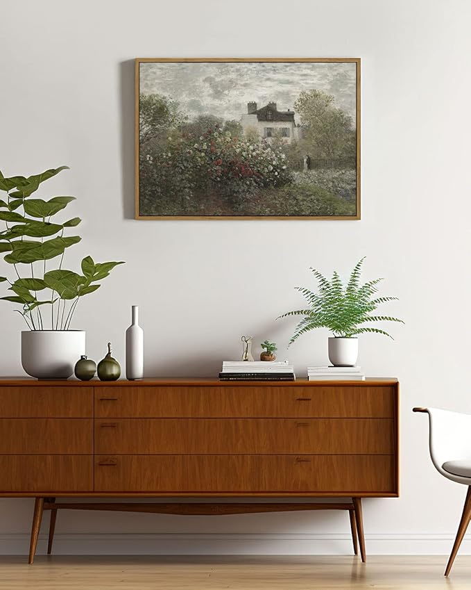 InSimSea Framed Canvas Wall Art Vintage Decor, Home Decor Large Artwork for Wall The Artist's Garden in Argenteuil by Monet Paintings Prints Wall Art for Office Kitchen Bathroom Decor, 16"x24"
