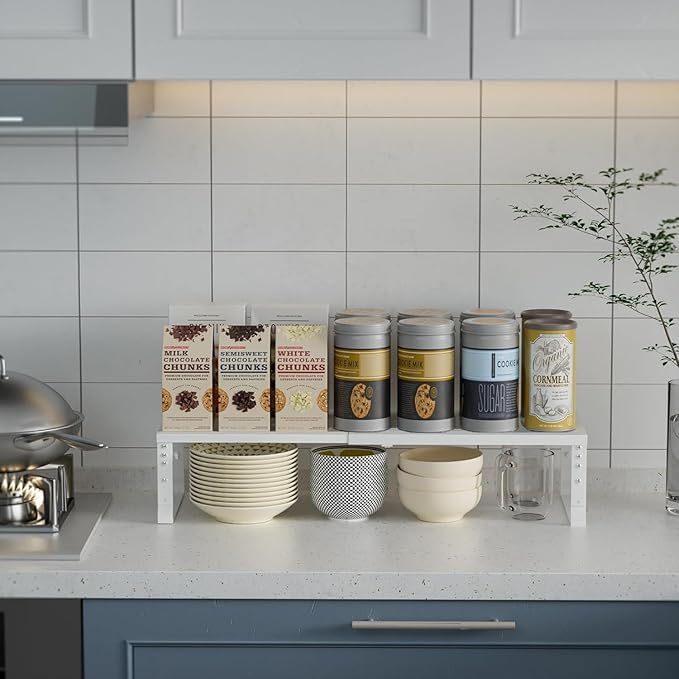 Expandable Spice Rack Organizion for Kitchen Cabinet, Seasoning,Bathroom Organizer Display Shelf, Stackable Multi-Purpose Shelves.Easy-to-Install（3Packs/White,Medium