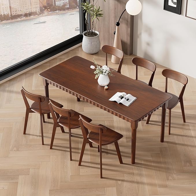 70.8 Inch Solid Wood Dining Table for 6-8, Farmhouse Table with Smooth Surface, Large Rectangular Kitchen Dinner Table for Restaurant, Living Room, Kitchen, Easy Assembly, Walnut