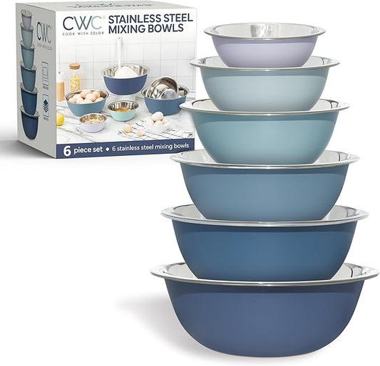 COOK WITH COLOR Stainless Steel Mixing Bowls Set - Nesting Bowls, 6 Pieces, Blue