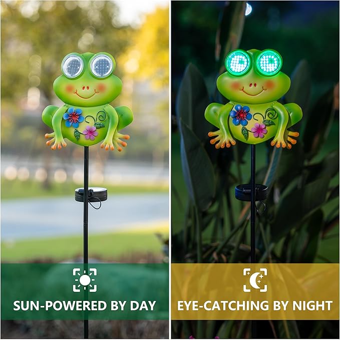Solar Lights Outdoor Frog Garden Statues with Realistic Eye Movement for Outside Patio Front Porch Yard Balcony Lawn Decorations