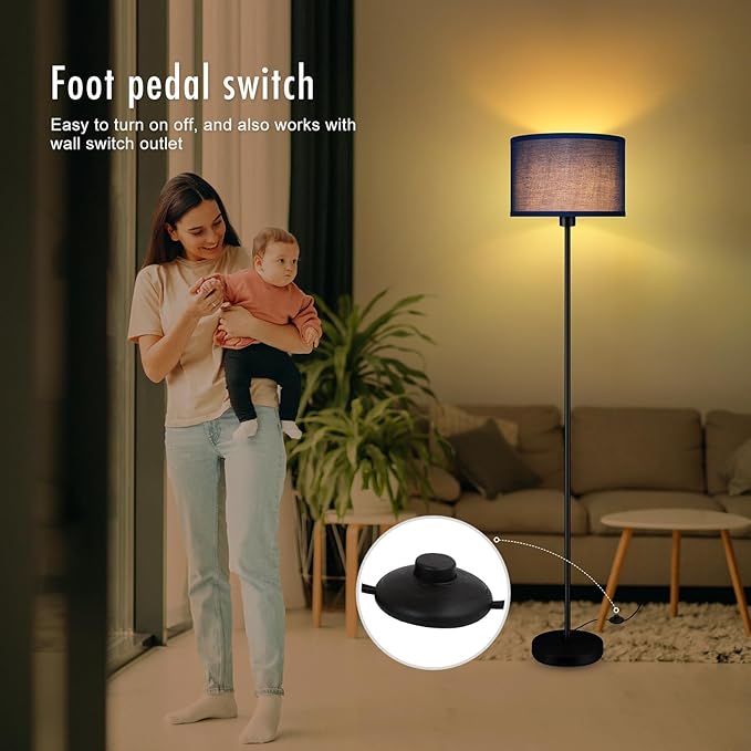 BoostArea Floor Lamp Blue, Standing Lamp, Small Floor Lamps for Living Room, Simple LED Tall Lamp with Lampshade, On/Off Foot Switch, Corner Pole Lamps for Bedroom/Office/Kids' Room(Without Bulb)